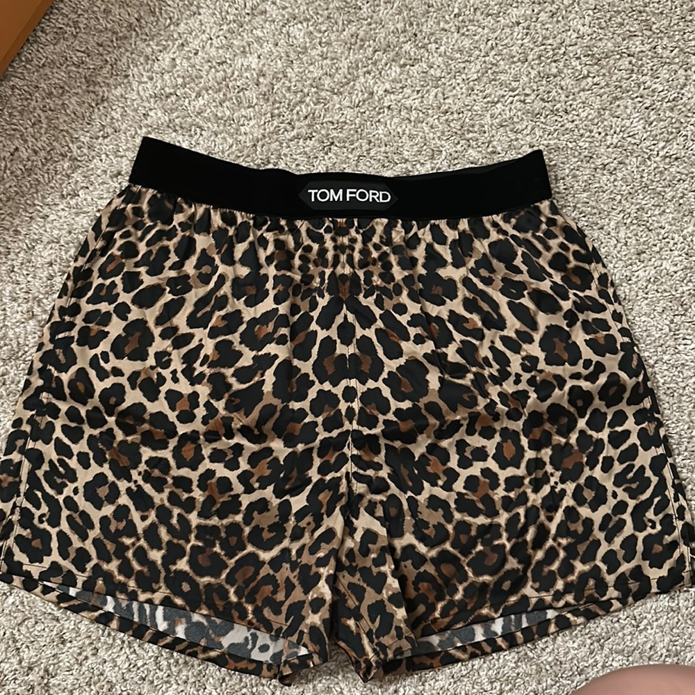 Tom Ford Leopard Print Stretch Silk Satin Pajama Shorts